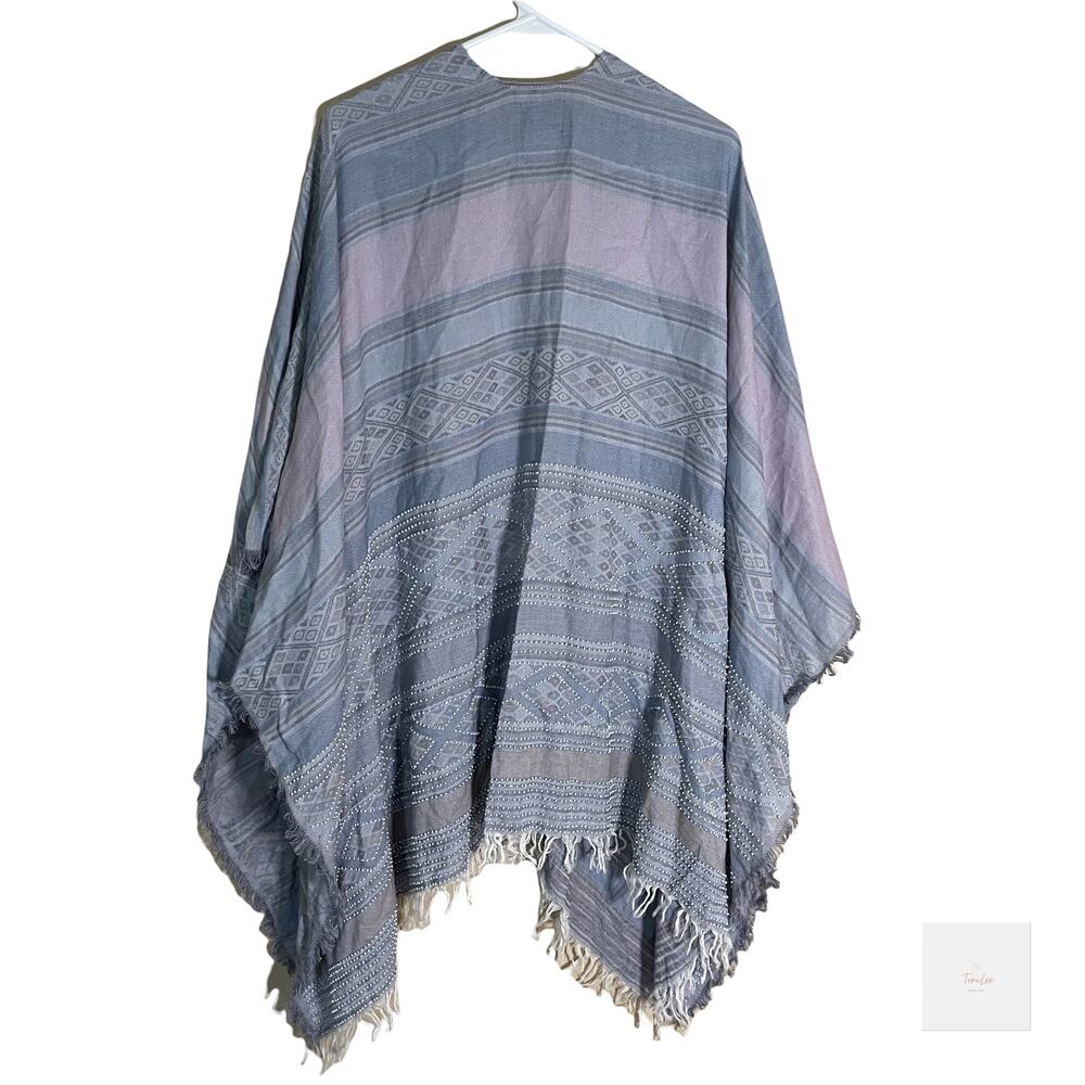 Moment by Moment Dutch Design Shawl Wrap One Size Beaded Fringe - Picture 4 of 4